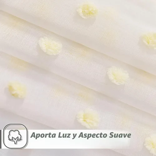 Vista 7 de MYSKY HOME - Cortinas con pompón blancas transparentes para dormitorio de niñas, cortinas amarilla mostaza para habitación infantil, cortinas
