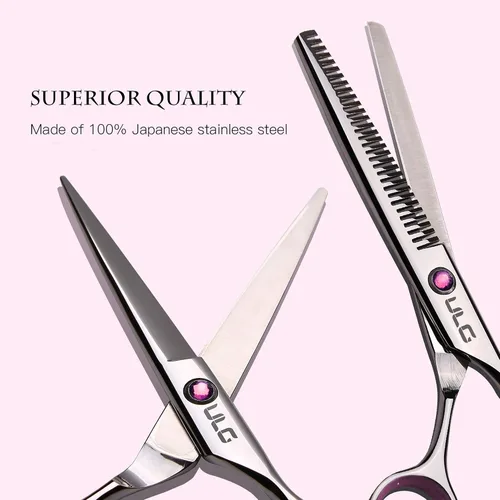 Vista 2 de ULG - Tijeras de corte de cabello, kit de tijeras de adelgazamiento profesional para peluquería y peluquería texturizadora, borde de afeitar, Rosa