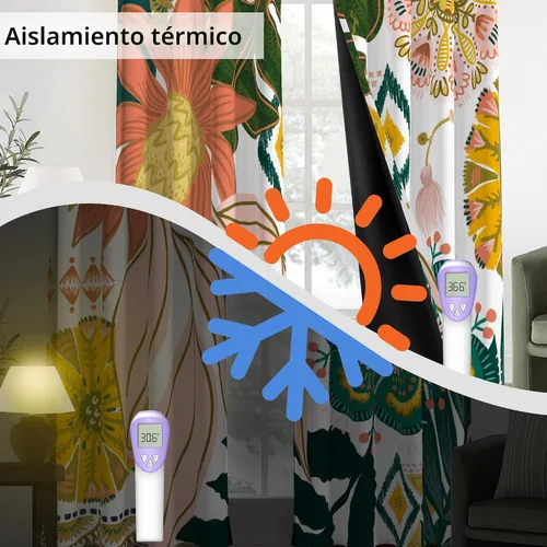 Vista 3 de Tyrot - Cortinas bohemias florales 100% opacas para dormitorio de 63 pulgadas de largo, 2 paneles. Cortinas botánicas de mediados de siglo