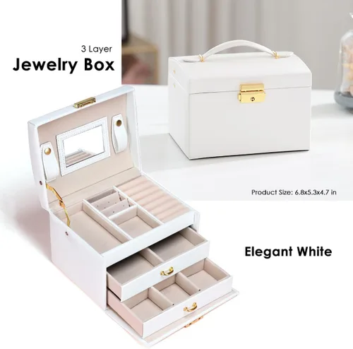 Vista 3 de Joyero para niñas, elegante organizador de joyas de 3 capas con espejo y cerradura, regalo ideal para edades de 8 a 12 años, estuche de viaje