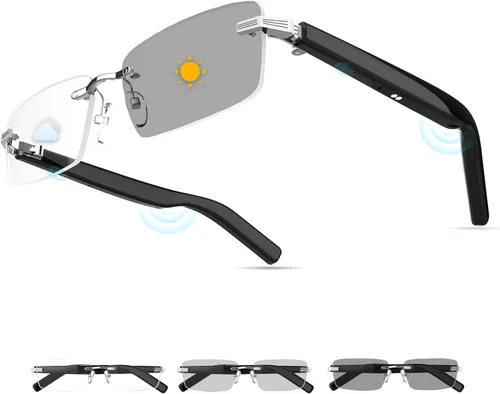 Vista 10 de Lentes inteligentes, lentes fotocromáticos Bluetooth sin montura con altavoz y micrófono de sonido HD de oreja abierta, protección UV400, control