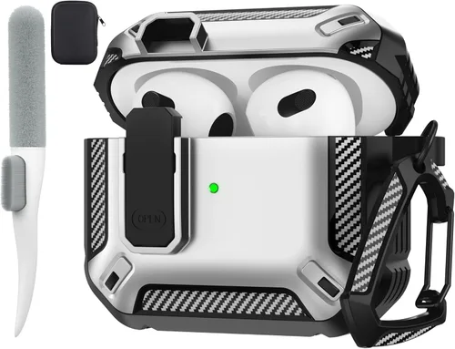 Vista 90 de Maxjoy Funda para AirPods Pro 3 2025, MagSafe compatible con bloqueo automático, funda protectora a prueba de golpes con soporte para teléfono