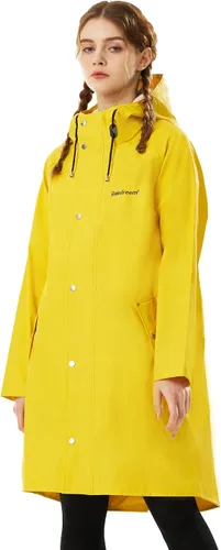 Vista 4 de RAINFREEM Chubasquero para mujer, impermeable, con capucha, abrigo de senderismo, ligero, rompevientos, gabardina
