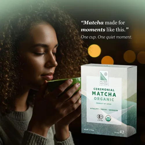 Vista 4 de Align Matcha - Matcha Orgánico Ceremonial 1.76 oz, 42 porciones - Polvo de matcha japonés para mayor concentración y energía - Sabor suave y rico