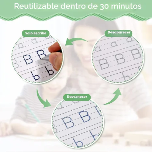 Vista 5 de Libros de escritura mágica, cuaderno de práctica de escritura a mano, ayuda para escribir a mano, bolígrafo mágico reutilizable, diseño