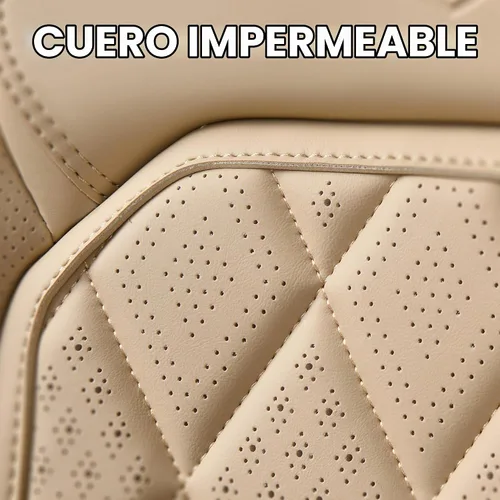 Vista 4 de Coverado Fundas de Asientos Delanteros, Funda de Asiento de Cuero Sintético de Lujo Impermeable, Protector de Asiento de Coche Beige, Funda