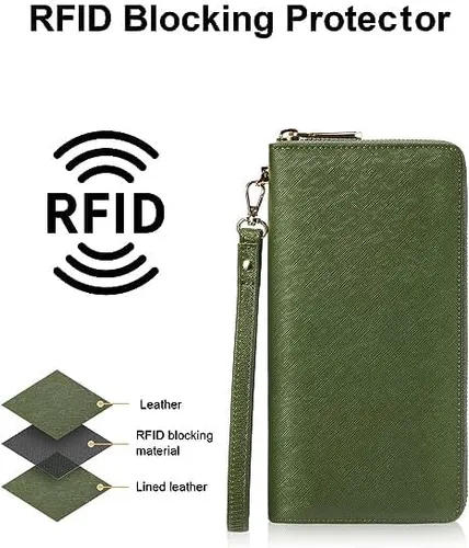Vista 4 de Chelmon - Monedero para mujer de cuero genuino con bloqueo de señal RFID, para tarjetas de crédito