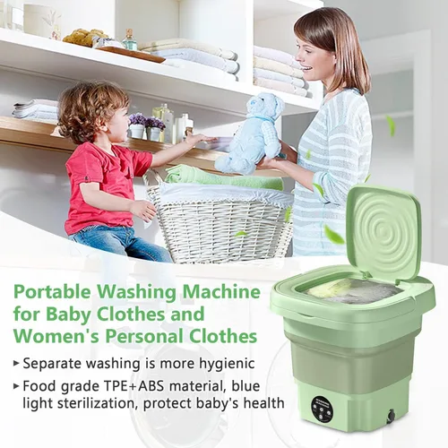 Vista 3 de MacLehose Mini lavadora portátil, 9L plegable lavadora y secadora Combo para ropa de bebé, camping y lavandería de viaje (verde)