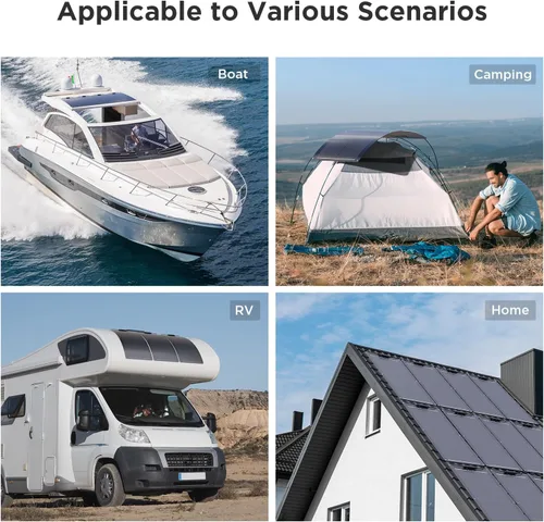 Vista 2 de Panel solar flexible de 50 W de 12 V, cargador de celda solar monocristalino ETFE para central eléctrica, RV, marina, barco bimini, remolque