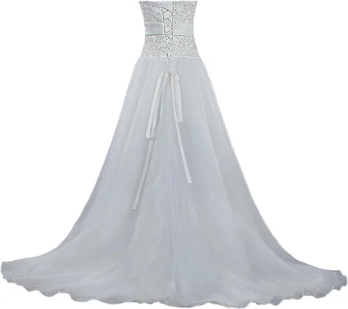 Vista 2 de Vestido de novia de organza de alta baja para mujer sin