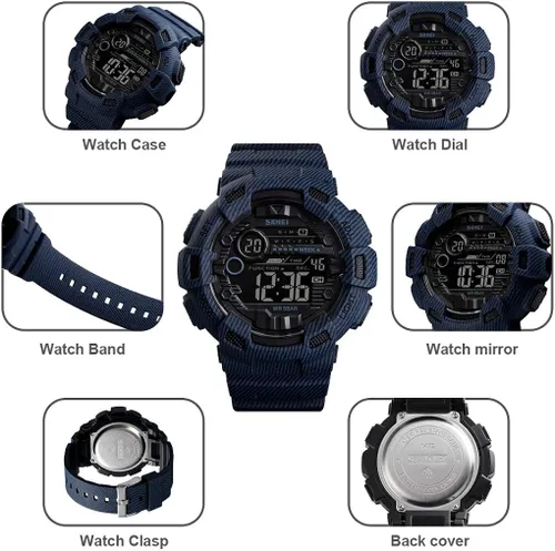 Vista 7 de FANMIS Reloj deportivo digital LED para hombre, militar, multifunción, alarma de doble hora, cronómetro, 12H24H, retroiluminación de 164 pies, 164.0