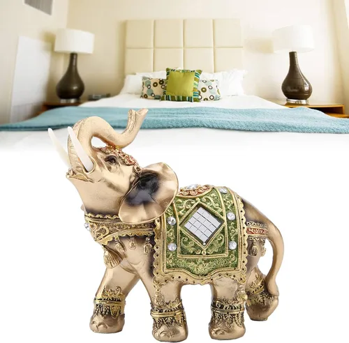 Vista 8 de Estatua de elefante verde, estatua de escultura de la suerte, Feng Shui, decoración de estante de coche de la suerte (L)