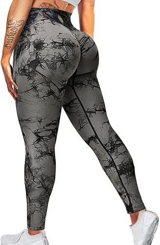 Vista 2 de SEASUM, Leggings de cintura alta con contorno de sonrisa, sin costuras, para entrenamiento, gimnasio, Yoga. Pantalones deportivos