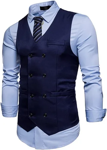 Vista 2 de FMURY - Chaleco de negocios para hombre, casual, ajustado, chaleco de traje para hombre, chaleco de pecho formal