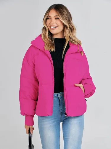 Vista 6 de Chaqueta MEROKEETY acolchada de invierno, con cremallera y bolsillos para mujer, abrigo corto y holgado