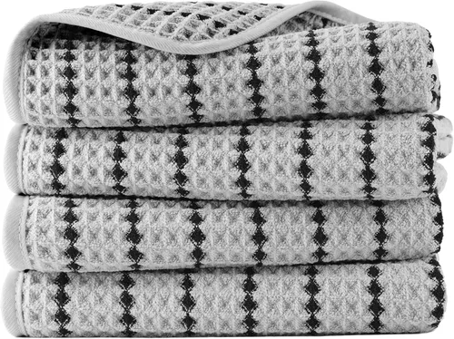 Vista 17 de POLYTE Toalla de mano de microfibra de 430 GSM, sin pelusas, 16 x 30 pulgadas, paquete de 4 (tejido de gofre) Paquete de 4, de gran tamaño, sin