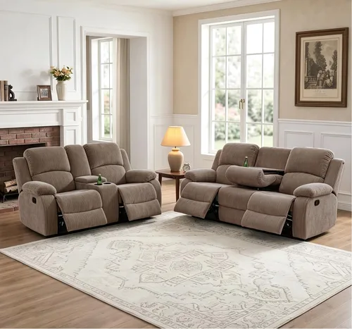 Vista 12 de Juego de sofá reclinable de 2 piezas, sofá reclinable de tela y sofá biplaza para sala de estar, sofá reclinable azul para sala de estar, oficina