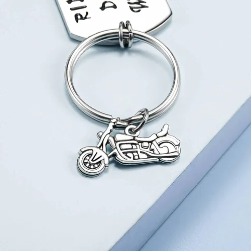 Vista 4 de SUNSH Ride Safe Daddy - Llavero con texto en inglés We Love You para hombres, papá, motero, motociclista, regalos para padre de hijahijo, plateado
