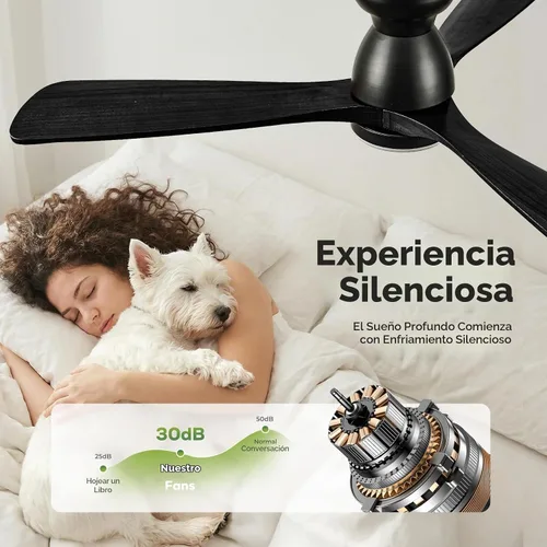 Vista 7 de Ventiladores de techo inteligentes de 52 pulgadas con luces, ventilador de techo de madera de perfil bajo para exteriores, motor de CC silencioso