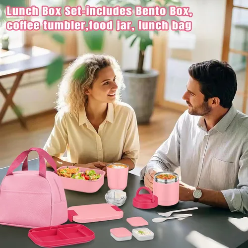 Vista 6 de Set de lonchera Bento grande para adultos, niños y mujeres con termo de sopa de 10.5 onzas, vasos térmicos de café para hombres, niñas, niños