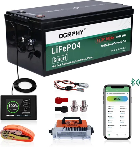 Vista 9 de Kit de conversión de batería de litio para carrito de golf de 48 V, con monitor táctil y cargador, 200 A BMS