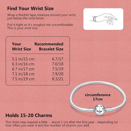 Vista 5 de NINGAN Snake Chain Bracelet for Pandora Charms 925 Sterling Silver Signature Bracelet with Round Clasp Charm Clear, Happy Birthday Gift for Women