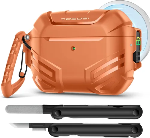 Vista 12 de MOBOSI Funda para AirPods Pro 2 con cerradura, compatible con funda Airpod Pro de 2ª/1ª generación, funda protectora de grado militar con kit