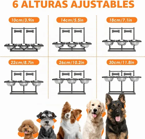 Vista 4 de Cuencos elevados para perros grandes, soporte elevado de 6 alturas ajustables con paspartú, dos tarjetas distintivas y tres cuencos de 57.5 fl oz