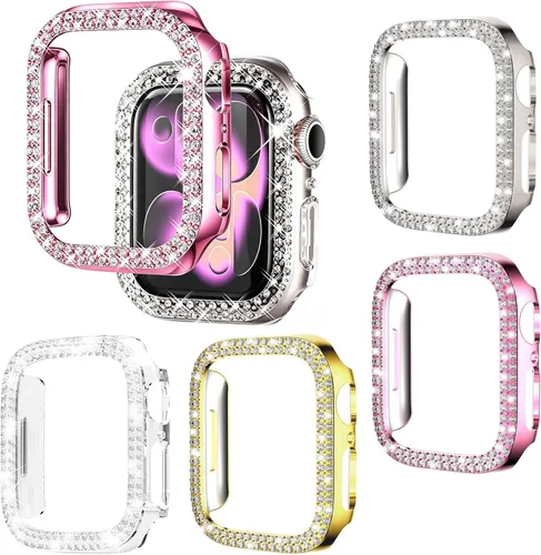 Vista 12 de 12 Pack Rc-Z para Apple Watch Series SE(2ª) 6 5 4 40mm Bling Case, parachoques doble con diamantes brillantes, marco protector de repuesto de rines