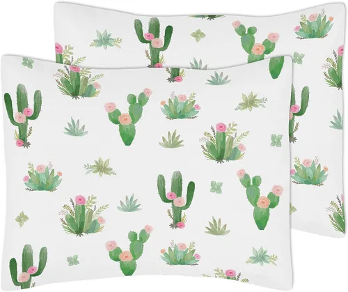 Vista 4 de Sweet Jojo Designs Juego de edredón de 3 piezas para niños, diseño bohemio de cactus en acuarela rosa y verde, tamaño matrimonial/queen