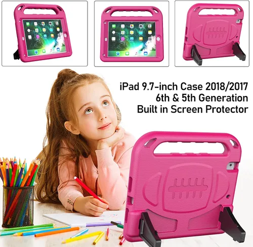 Vista 7 de LTROP Funda para iPad 6ª/5ª generación y iPad Air 2 – 9.7 pulgadas con mango para niños con protector de pantalla, color rosa
