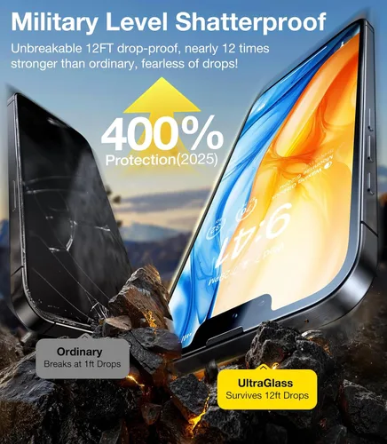 Vista 3 de UltraGlass UNBREAK TOP 9H+ Vidrio para iPhone 16e Protector de Pantalla (12FT Grado Militar A prueba de roturas) Protector de Pantalla 16e Vidrio