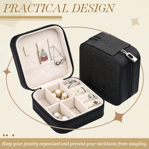 Vista 5 de Yinkin 12 piezas de mini joyero de viaje para propuesta de dama de honor, cajas de regalo pequeñas organizador de joyas de piel sintética, caja
