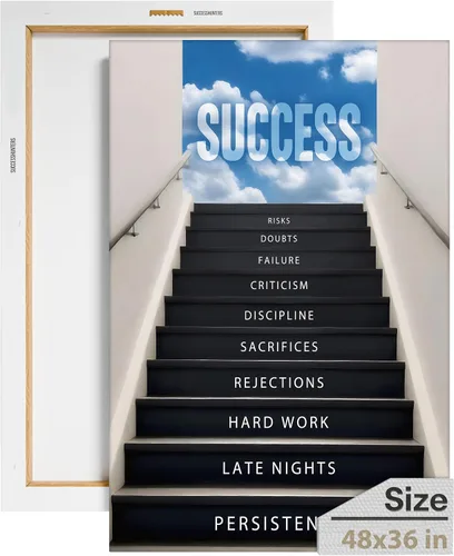 Vista 70 de Lienzo decorativo motivacional para pared con texto en inglés "Road To Successful" (Camino al éxito), diseño motivacional para la oficina, con texto