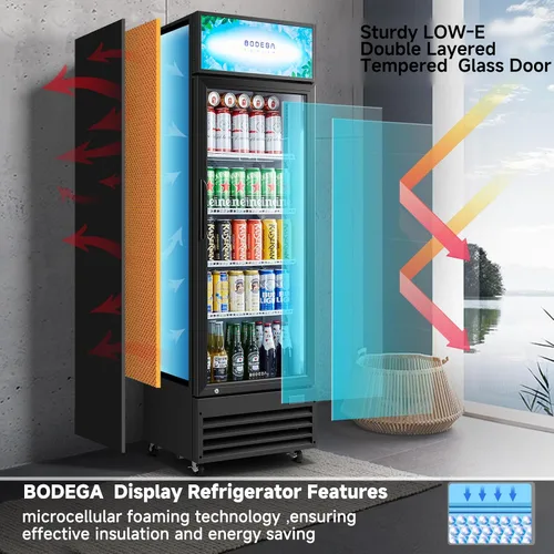 Vista 5 de Refrigerador y enfriador de bebidas comercial BODEGA BODEGACOOLER, refrigerador comercial para mercancía con luz LED suave, estantes ajustables