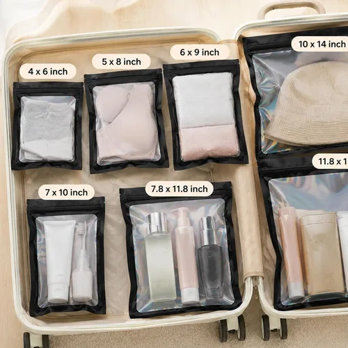 Vista 6 de Paquete de 100 bolsas de Mylar de 7.8 x 11.8 pulgadas con ventana transparente, bolsas de papel de aluminio resellables grandes de cuarto de galón