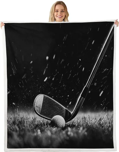 Vista 13 de Golf Printed Bed Blanket,Golf Club Lovers Blankets for Couch or Bed,Sports Theme Ball Game Fleece Blanket Soft Warm,Black Bedding for Kids Adults