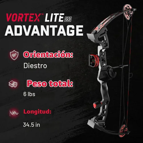 Vista 2 de Barnett Vortex Lite Youth Bow - 22-25in Draw Length, 18-29lb Hunting Compound Bow, Adjustable 60-70% Let Off, 3 Pin Fiber Optic Sight, Brush