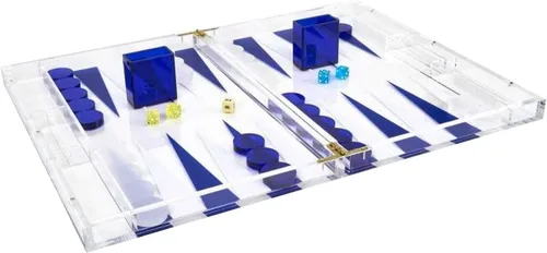 Vista 8 de TIZO Elegante juego de backgammon de Lucite negro de 18 pulgadas, chips de Lucite y tazas con cierre magnético, decoración elegante y práctica