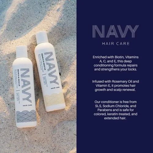 Vista 7 de NAVY Hair Care Search and Rescue - Juego de champú y acondicionador Biotina y aceite de romero enriquecido para el crecimiento del cabello