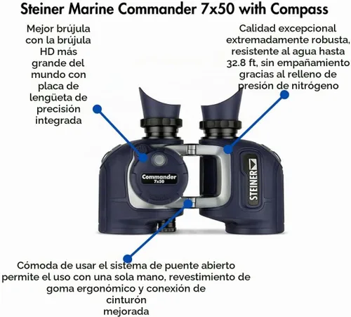 Vista 4 de Prismáticos Steiner Optics Marine Commander 7 x 50 con brújula, prismáticos profesionales impermeables, calidad alemana, imágenes cristalinas