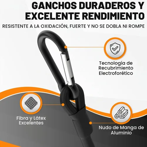 Vista 4 de Cuerdas elásticas ajustables con ganchos de 12 pulgadas de largo, correas elásticas de látex de alta resistencia para tienda de campaña al aire