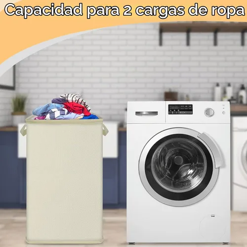 Vista 2 de SNIGJAT Cesta grande para la ropa sucia, cesta alta plegable de 80L con asa Beige