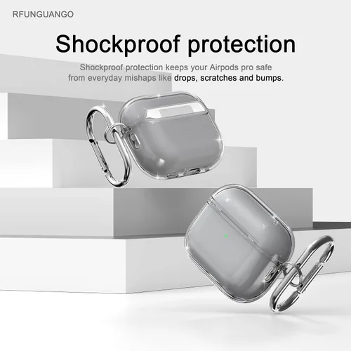 Vista 5 de RFUNGUANGO AirPods Pro - Funda transparente de TPU suave con kit de limpieza y llavero, compatible con Magsafe, funda protectora compatible