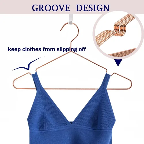 Vista 5 de Perchas de ropa estándar de alambre de metal de color oro rosa, paquete de 30 perchas resistentes para camisas, blusas, 16.5 pulgadas, traje