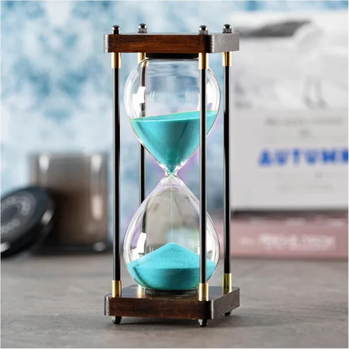 Vista 11 de Reloj de Arena Grande de 60 Minutos, Temporizador de Arena de Madera Decorativo con Arena Negra, Reloj de Arena de 1 Hora
