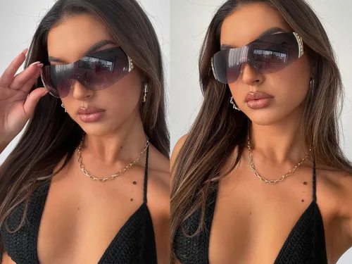 Vista 2 de SORVINO Lentes de sol Y2K sin montura para mujeres y hombres, diseño de escudo futurista de moda, de gran tamaño de los años 2000, con estrellas