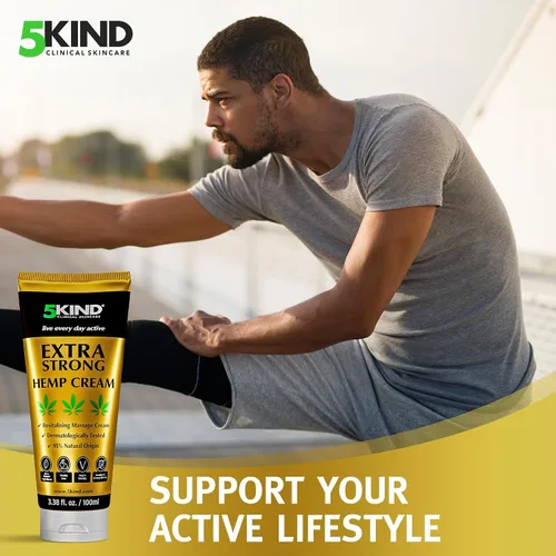Vista 8 de 5kind Crema de cáñamo extra fuerte, 3.4 onzas líquidas, máxima fuerza, crema tópica natural, masaje muscular para espalda baja, articulaciones