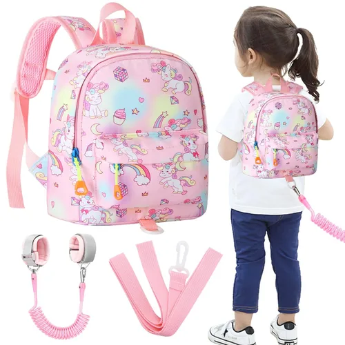 Vista 20 de Accmor Arnés de mochila de dinosaurio para bebés con correa para niños pequeños con eslabón de muñeca antipérdida, bonita bolsa de guardería