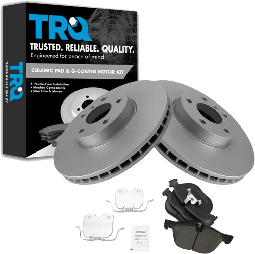 Vista 102 de TRQ Juego de pastillas de freno delantero y rotores con revestimiento de cerámica compatible con Jeep Compass Patriot 2017